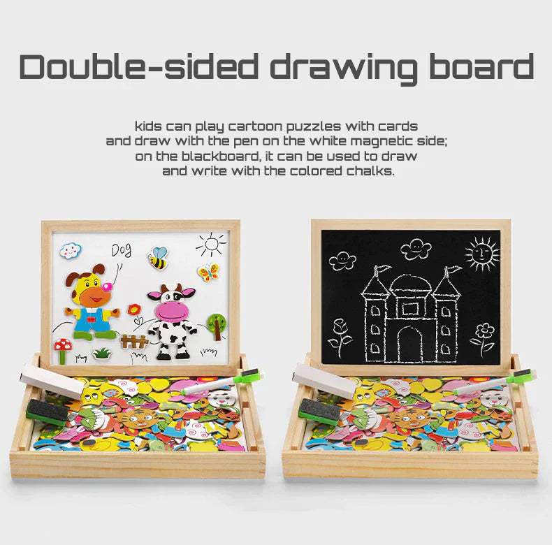 Forest Animals Magnetic Puzzle Box With Wooden Chalkboard