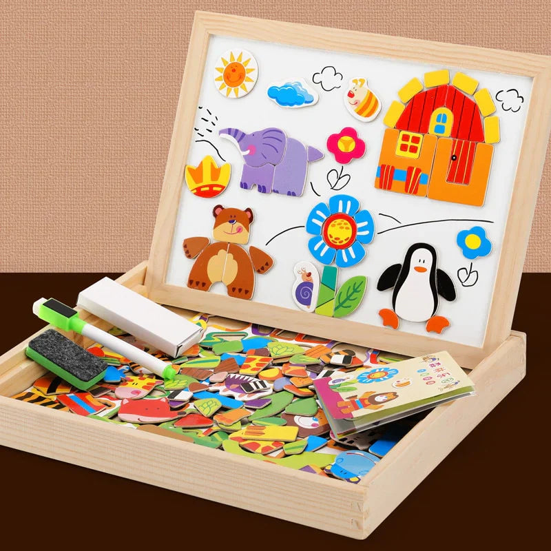 Forest Animals Magnetic Puzzle Box With Wooden Chalkboard