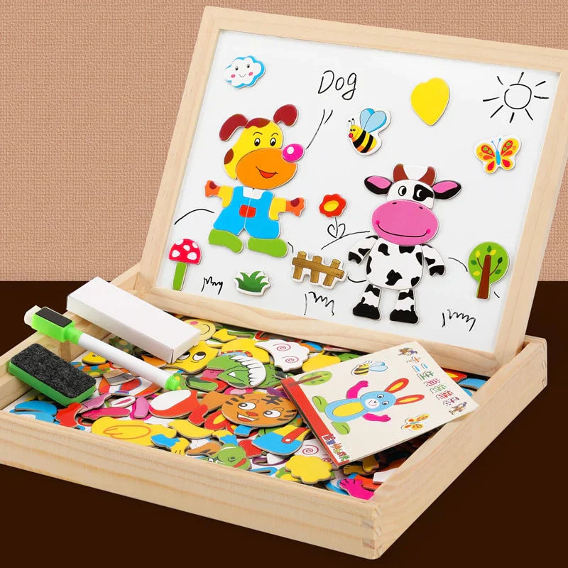 Forest Animals Magnetic Puzzle Box With Wooden Chalkboard