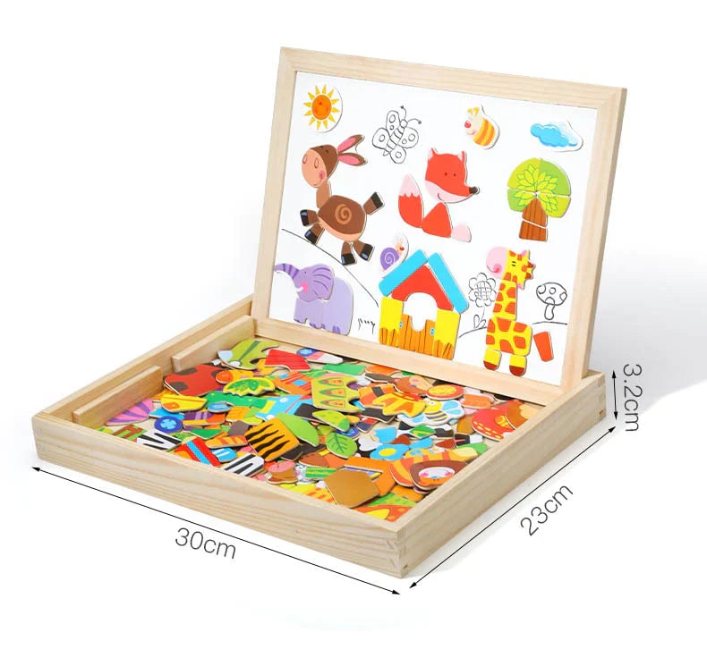 Forest Animals Magnetic Puzzle Box With Wooden Chalkboard