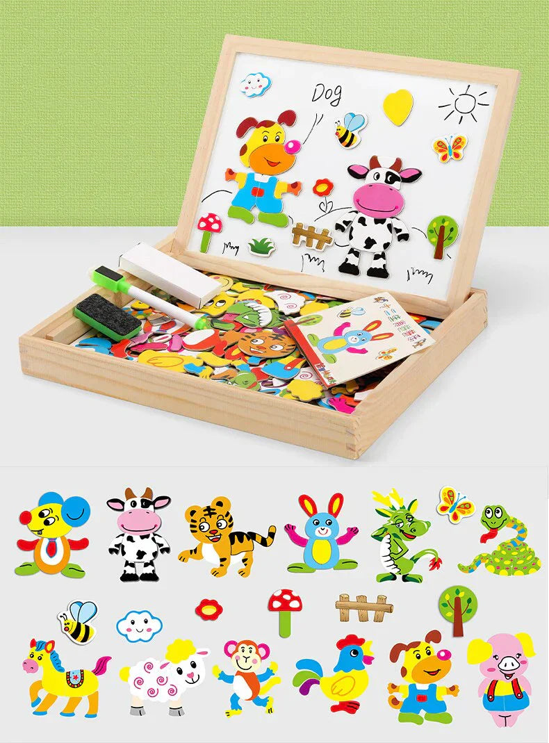 Forest Animals Magnetic Puzzle Box With Wooden Chalkboard