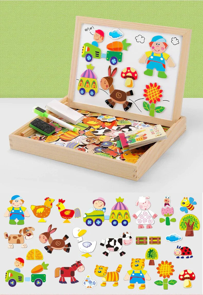 Forest Animals Magnetic Puzzle Box With Wooden Chalkboard