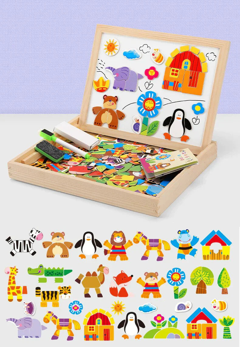 Forest Animals Magnetic Puzzle Box With Wooden Chalkboard